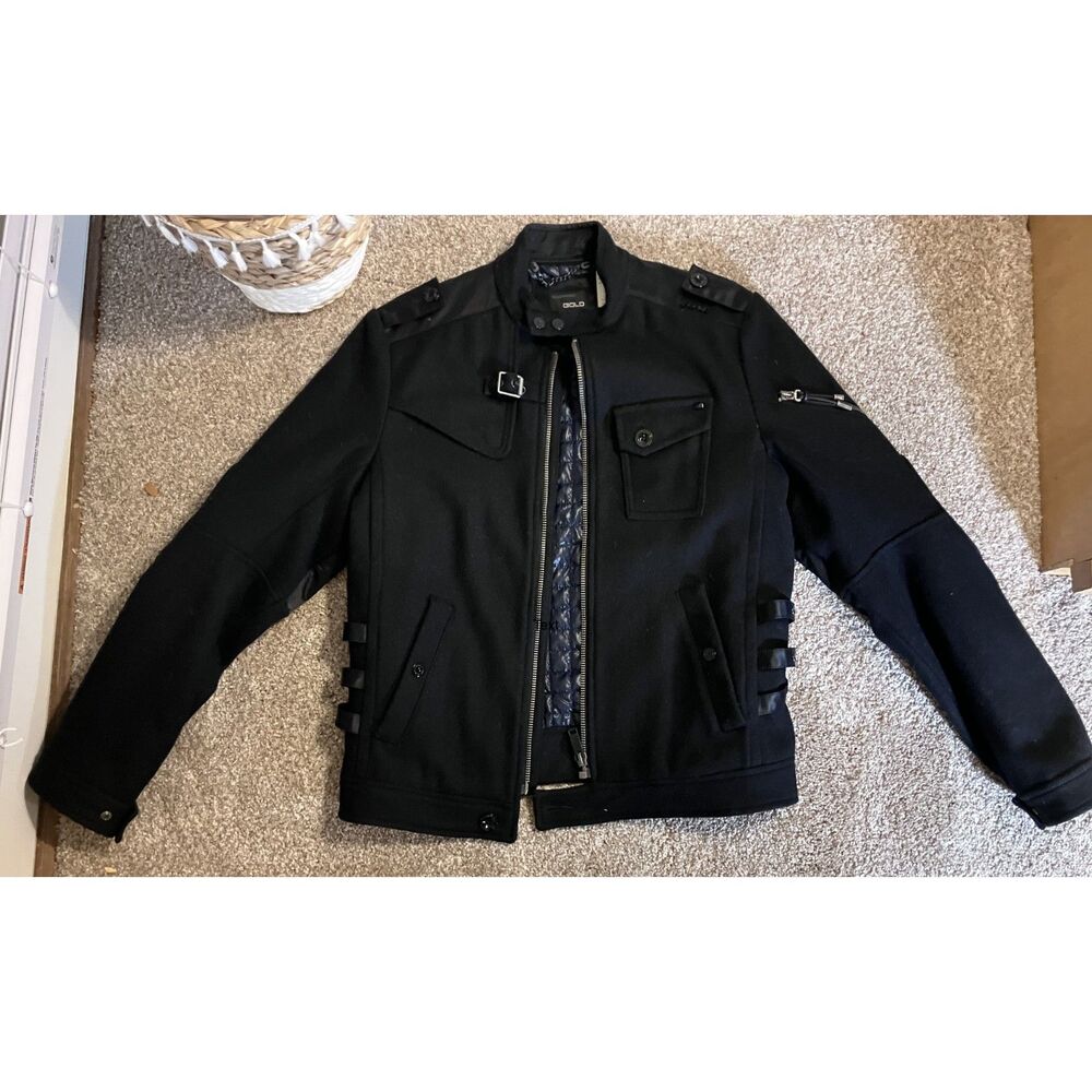 Energie Gold Y2K Wool Biker Ride Racing Jacket Men's Medium Black